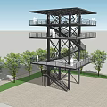Modern Tower With Multiple Platforms Spiral Staircase Surrounding Trees And Paved Ground