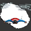 Superman Character With Red Cape Standing On Platform With Transparent Pillars And Gray Background