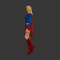 Blonde Superhero Female Character Standing In Blue Top Red Skirt Red Boots With Yellow Emblem