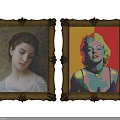 Two Framed Female Portraits In Classical And Pop Art Styles With Elegant Carved Frames