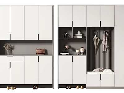 Modern White Shoe Cabinet Interior With Storage For Shoes Coats Umbrellas Decorative Items And Bench 3d model