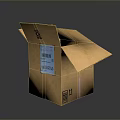 Open Brown Cardboard Box With Blue Label For Daily Household Supplies