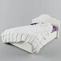 Modern Double Bed With White Frame White Comforter And Purple Pillows 3d model