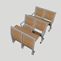 Modern Public Chairs With Wooden Seats Metal Frames And Attached Tablet Arms