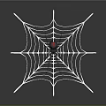 Intricate White Spider Web With Black Spider Red Mark On Dark Background