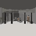 Modern Open Clothing Store Interior With Arched Doors Mannequins And Display Counter