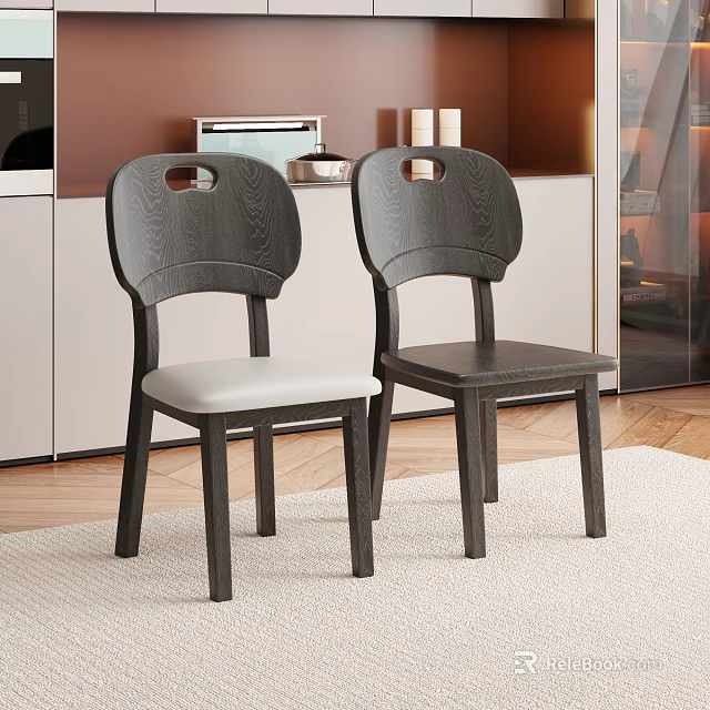 Restaurant Dining Chairs With Black Frames Light Grey And Black Cushions On Wooden Floor 3d model 
