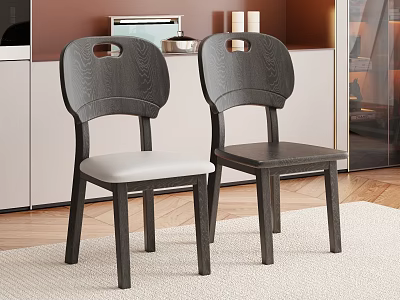 Restaurant Dining Chairs With Black Frames Light Grey And Black Cushions On Wooden Floor 3d model