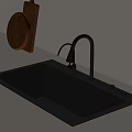 Modern Kitchen Sink With Curved Faucet And Wooden Cutting Board On Countertop