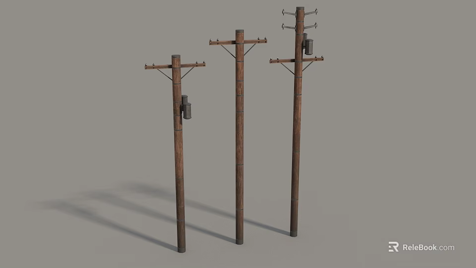 Industrial Equipment Featuring Wooden Utility Poles With Crossarms And Mounted Devices 3d model 