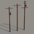 Industrial Equipment Featuring Wooden Utility Poles With Crossarms And Mounted Devices