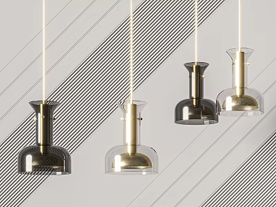 Modern Glass and Metal Pendant Lights in Black Gold and Transparent on Striped Background 3d model