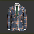 Men's Formal Plaid Suit Blue Orange And White Checkered With Green Tie For Formal Occasions