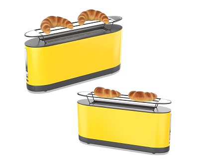 Modern Yellow Toasters Kitchen Appliance with Croissants on Top for Home Kitchen 3d model