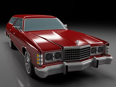 Classic Red Station Wagon With Shiny Body And Chrome Front Grille Design 3d model