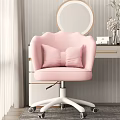 Pink Office Chair With Curved Backrest And Soft Cushion Near Dressing Table Mirror