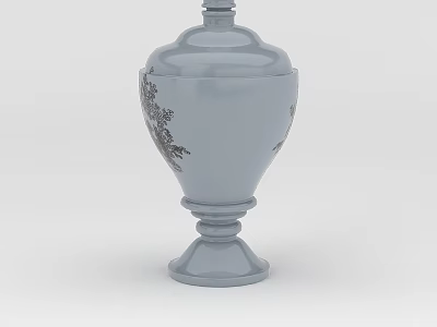 Technology Exhibition Hall Showcasing Gray Decorative Jar With Floral Patterns And Ornate Base 3d model