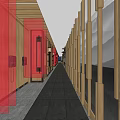 Elevator Corridor Interior With Red Doors Wooden Structures And Gray Flooring 3d model