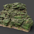 Garden Landscape Featuring Moss Covered Layered Rock Structure And Natural Earthy Base