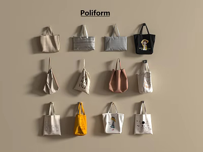 Poliform Stylish Hanging Bags Collection Featuring Diverse Colors And Unique Patterns 3d model