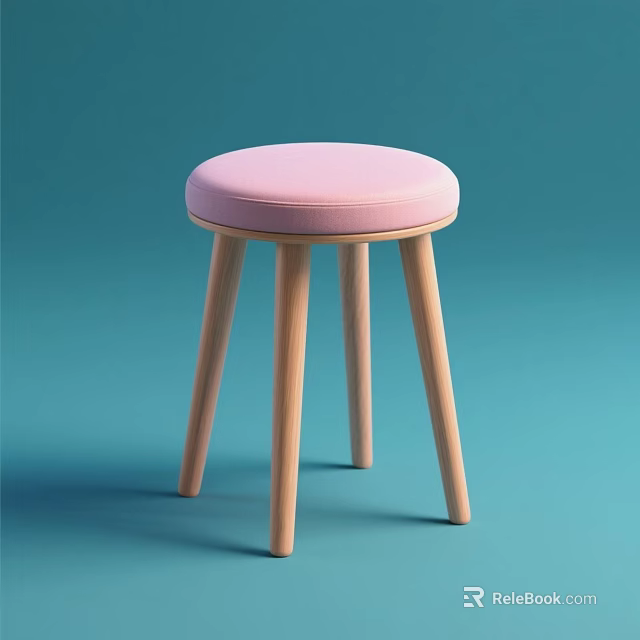 Modern Single Chair With Pink Padded Seat And Wooden Legs On Blue Background 3d model 