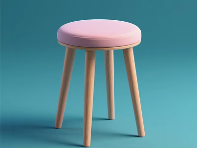 Modern Single Chair With Pink Padded Seat And Wooden Legs On Blue Background 3d model