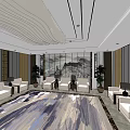 Hotel Public Lounge Interior With Spacious Layout Chandelier And Comfortable Sofas 3d model