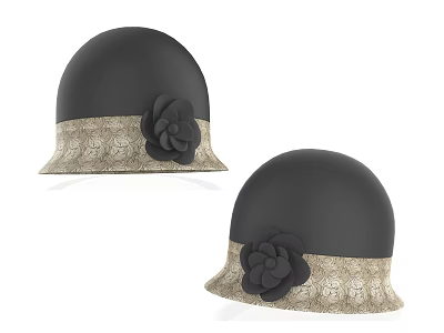 Stylish Black Hats With Black Flower And Beige Lace Brim Design 3d model