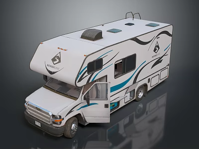 Luxury White Recreational Vehicle with Open Door Roof Rack and Decorative Lines 3d model