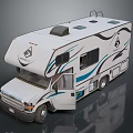 Luxury White Recreational Vehicle with Open Door Roof Rack and Decorative Lines
