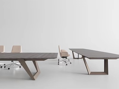 Sleek Modern Conference Tables With Wooden Surfaces And Rolling Office Chairs 3d model