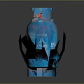 Blue Gas Cylinder With Red Flame Decoration Model On Reflective Surface 3d model