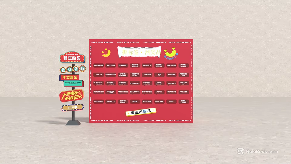 Popular Food Photo Check-in Spot With Red Board And Multiple Labels 3d model 
