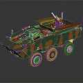 Camouflaged Armored Military Vehicle With Six Wheels Mounted Weapon And Tactical Antenna