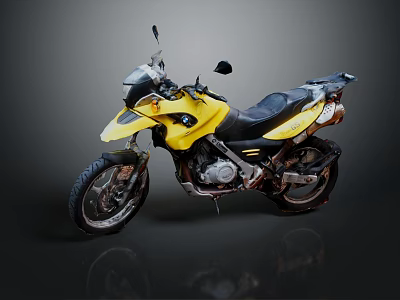Detailed Yellow Motorcycle With Black Seat And Reflective Surface On Dark Background 3d model