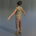 Game Movie Female Character in Green Sleeveless Vest Brown Cargo Pants Boots with Outstretched Arms