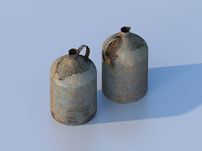 Rusty Metal Canisters with Rustic Surfaces as Practical Living Supplies for Home Use 3d model