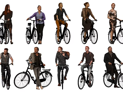 Group of People Riding Bicycles in Different Outfits and Casual Styles 3d model