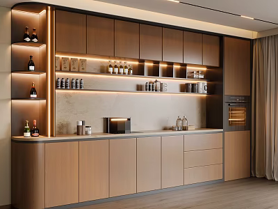 Modern Dining Room Sideboard With Storage Cabinets Open Shelves And LED Lighting Design 3d model