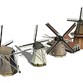 Windmill Architectural Components With Various Traditional Designs And Wooden Structures 3d model