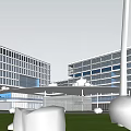 Modern School Buildings Featuring Glass Curtain Walls White Exterior And Green Lawn