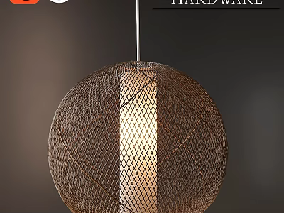 Modern Woven Spherical Pendant Light With Metallic Structure And Warm Glow 3d model