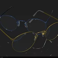 Stylish Blue and Yellow Metal Frame Glasses with Transparent Lenses