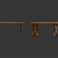 Three Wooden Folding Stools With Cross Legs And Natural Wood Grain