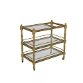 Three Tier Brass Frame Glass Shelves Rolling Storage Shelf Cart with Wheels