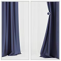 Thick Navy Blue Curtains With White Sheer Panels For Home Windows 3d model