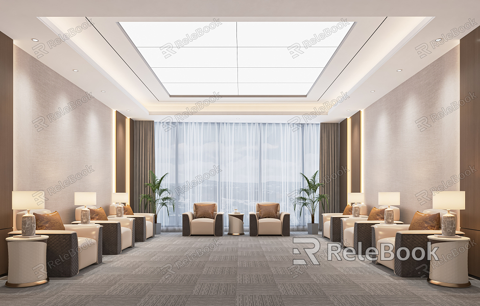 Modern Reception Room Meeting Room VIP Room VIP Room Leisure Sofa Chandelier Background Wall model