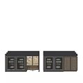 Modern Wooden Sideboard With Black Countertop Glass Doors And Storage Compartments Design