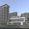 Modern Sales Office Exterior With Glass Facade And Surrounding Residential Buildings