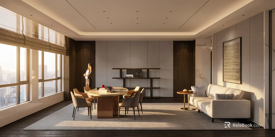 High End Modern Office Reception Space With Elegant Furniture And Sufficient Soft Natural Lighting 3d model 